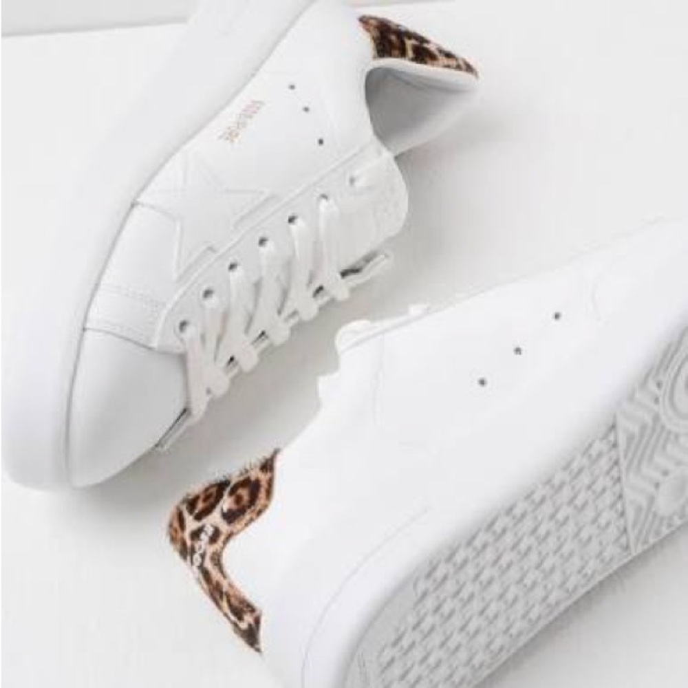 Golden Goose Purestar Sneakers White with Leopard Print Accents